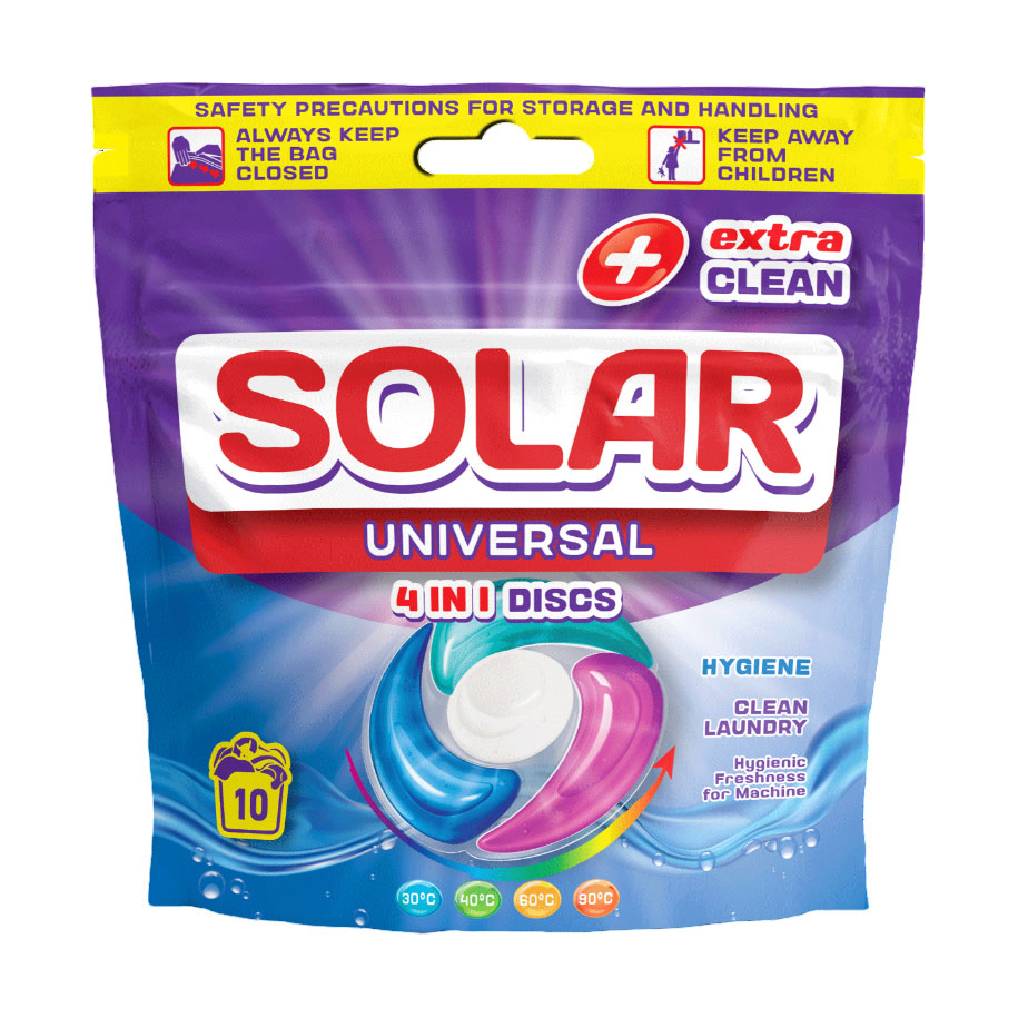 Капсули для прання 4 в 1 Solar Universal, 10 циклів прання, 10 шт