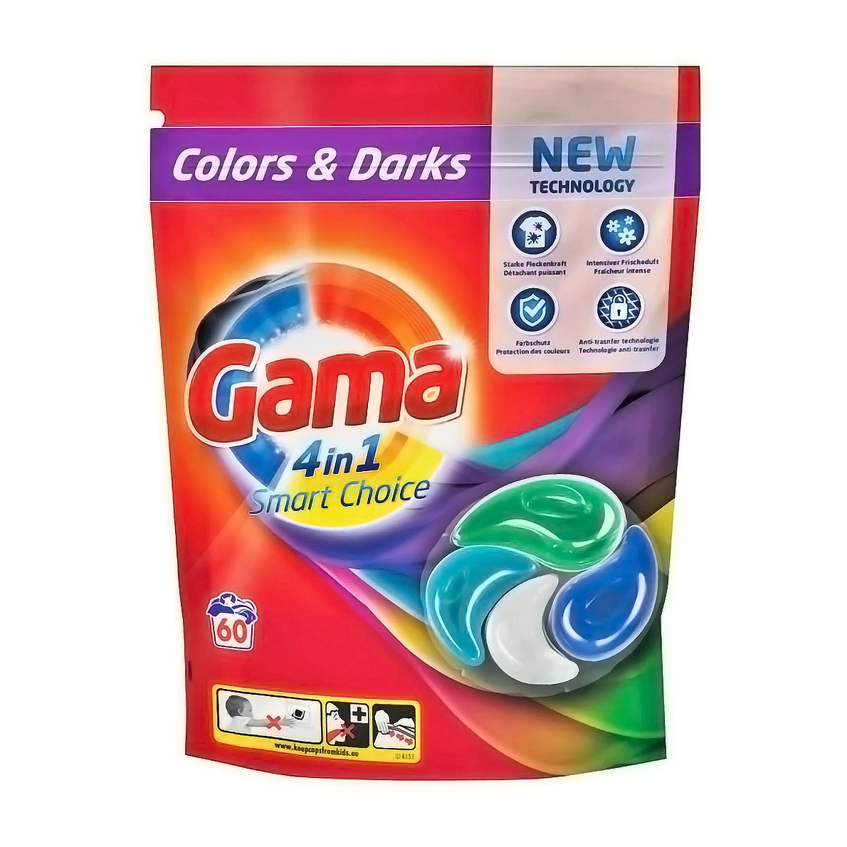 Капсули для прання Gama 4 в 1 Colors &amp; Darks, 60 циклів прання, 60 шт