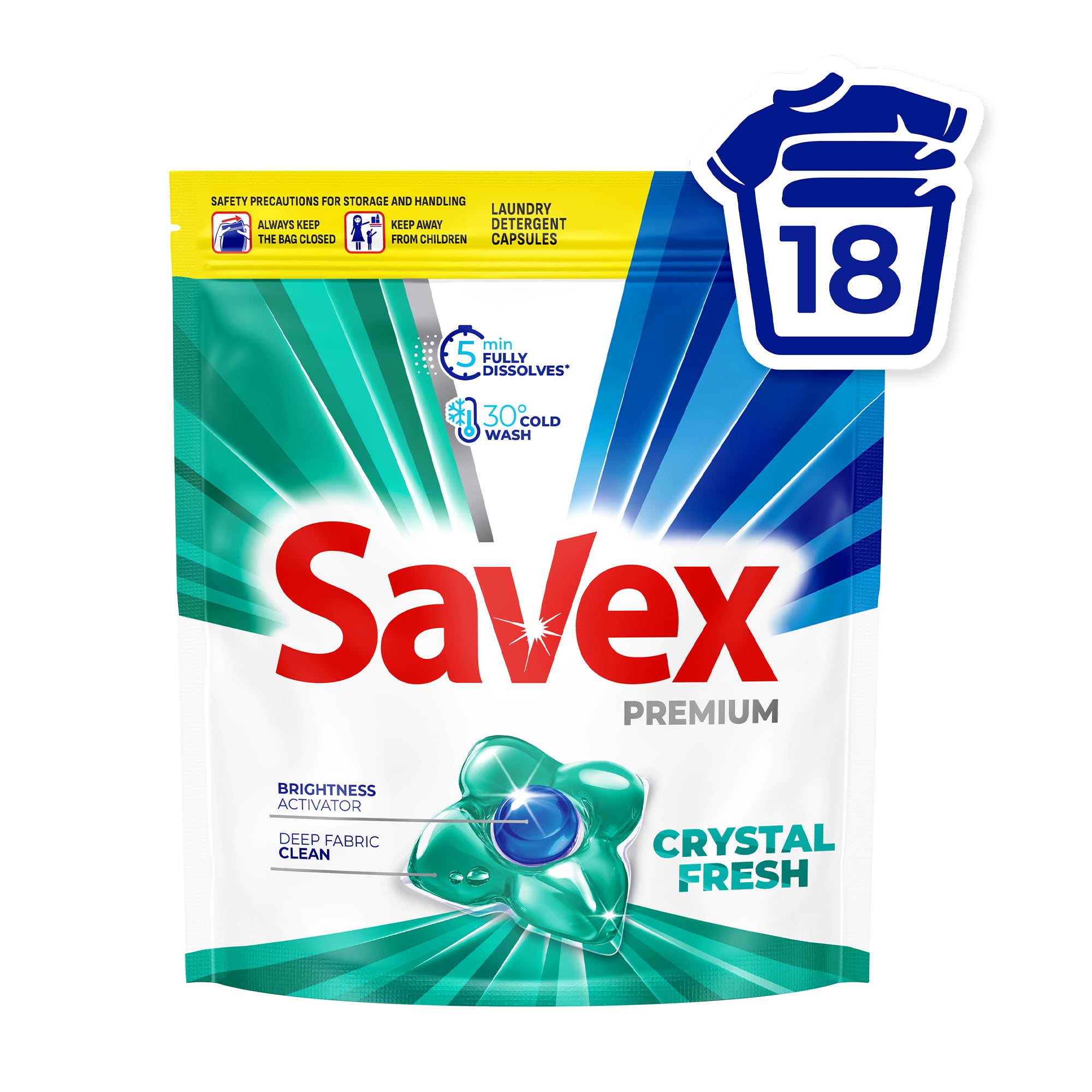 Капсули для прання Savex Premium Crystal Fresh 18 циклів прання, 18 шт